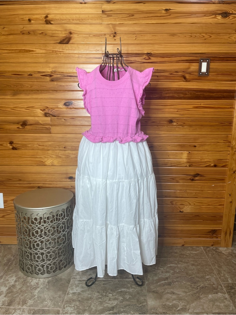 Heyson Pink Knit Ruffle-Sleeve Maxi Dress with White Tiered Skirt 2XL